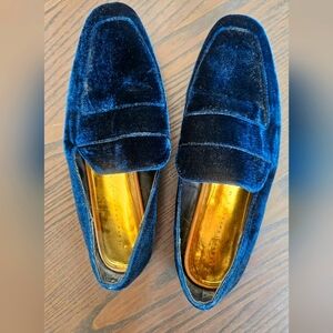 ZARA Trafaluc Collection velvet cigarette loafers in Navy Blue size 39 / 8